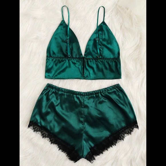 Emerald, Satin, Lingerie & Pajama, Brallete Set - Picture 2 of 6